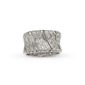ANELLO ORO BIANCO FASCIA LAVORATA PAVEE DI ZIRCONI