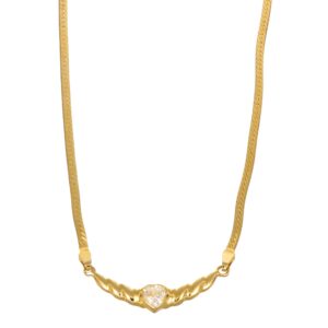 COLLANA ORO GIALLO CON CUORE CON ZIRCONE BIANCO