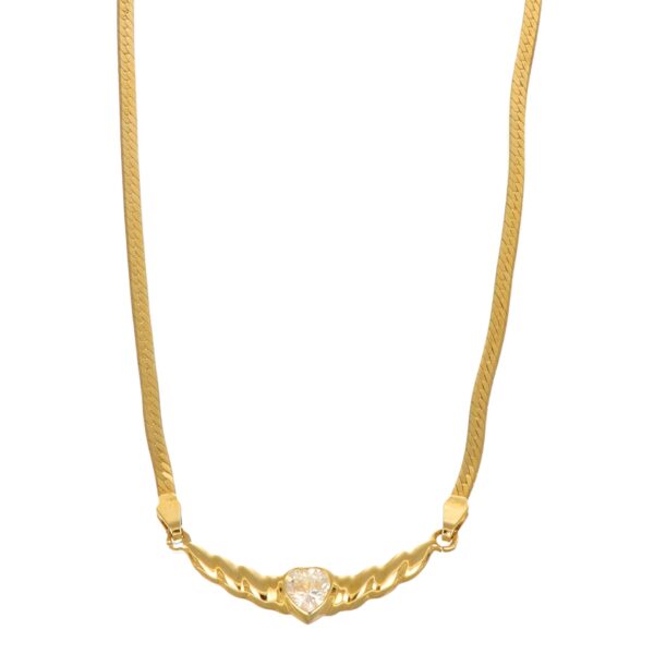 COLLANA ORO GIALLO CON CUORE CON ZIRCONE BIANCO