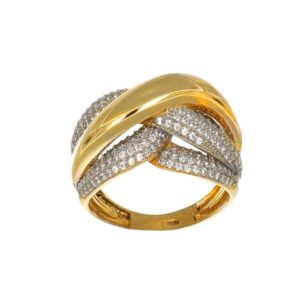 ANELLO DUE ORI INTRECCIATO CON ZIRCONI BIANCHI