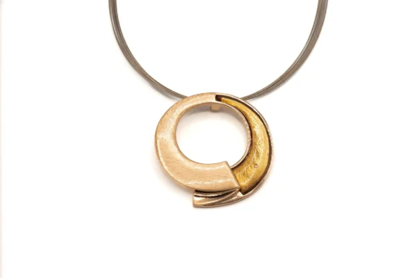 COLL.FILI ACCIAIO CERCHIO ZAMA BAGNO ORO ROSA+RESINA MADRE PERLA MARRONE