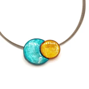 COLLANA FILI ACCIAIO MET.ZAMA 2 TONDI RESINA E MADRE PERLA turchese+aran