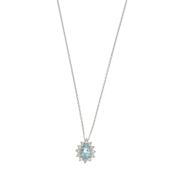 COLLANA ORO BIANCO CON CIONDOLO ACQUAMARINA GOCCIA E DIAMANTI