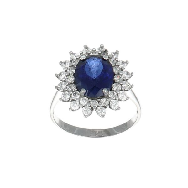 ANELLO ORO BIANCO CON ZIRC BLU