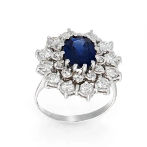 ANELLO ORO BIANCO CON DIAMANTE E ZAFFIRO BLU