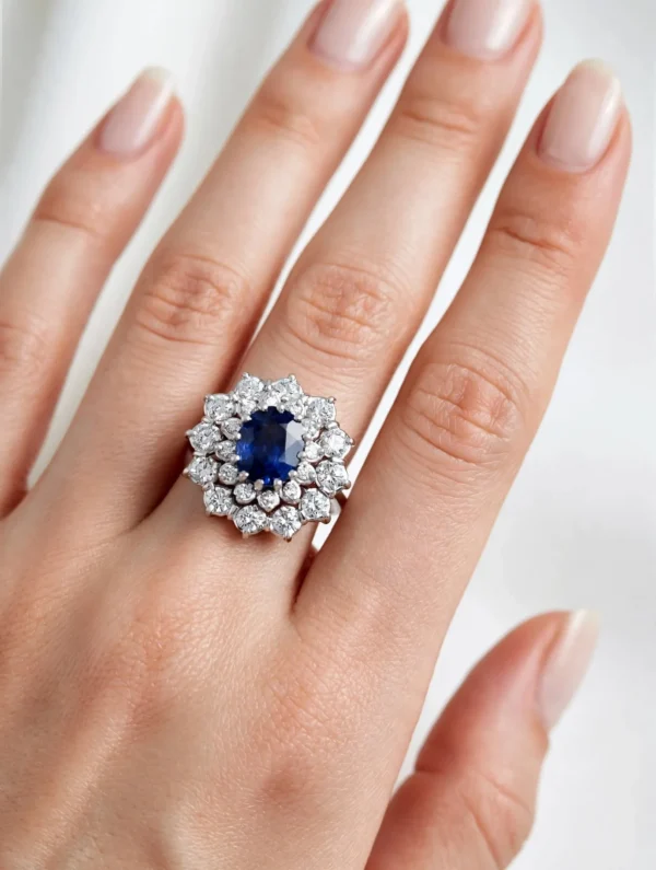 ANELLO ORO BIANCO CON DIAMANTE E ZAFFIRO BLU