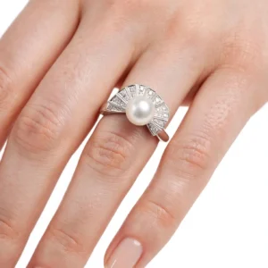 anello oro bianco con perla e diamanti nimei kt 0.01x11 + 0.02x11