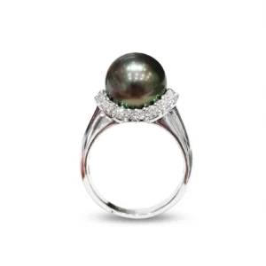 ANELLO ORO BIANCO DAMIANI CON PERLA GRIGIA TAHITI E DIAMANTI KT 0.90 TOT G VS1