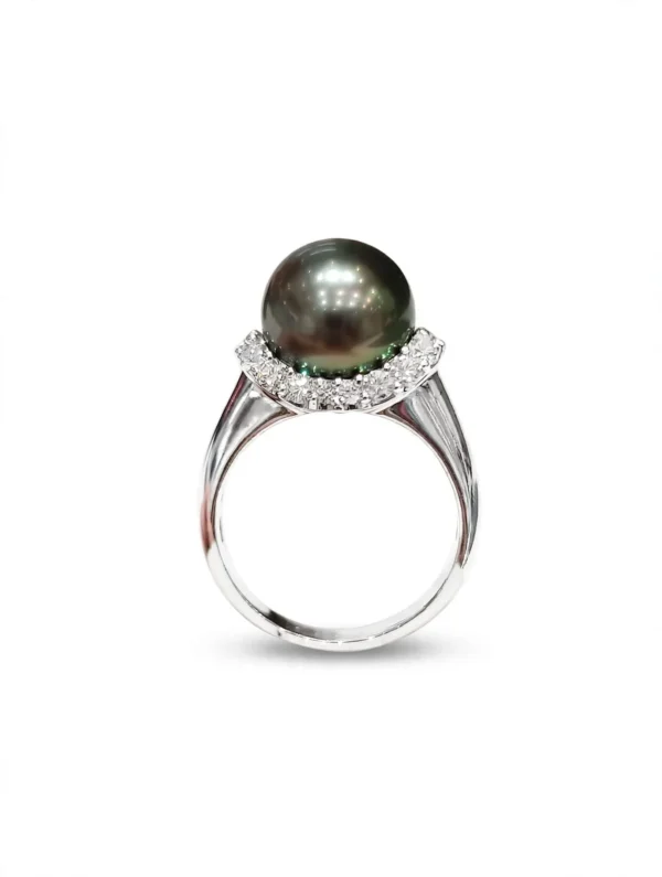 ANELLO ORO BIANCO DAMIANI CON PERLA GRIGIA TAHITI E DIAMANTI KT 0.90 TOT G VS1