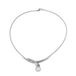 COLLANA ORO BIANCO RIGIDA CON PERLA DIAMANTI KT 0.11 NIMEI