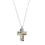 COLLANA ORO BIANCO CON CROCE DUE ORI CON DIAMANTI KT 0.01X16 GVS1