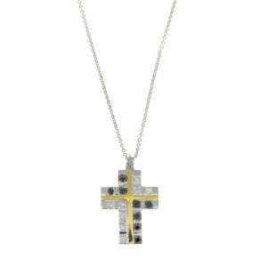 COLLANA ORO BIANCO CON CROCE DUE ORI CON DIAMANTI KT 0.01X16 GVS1