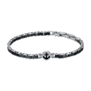 Luca Barra bracciale semirigido con ancora ed elementi a ceramica nera