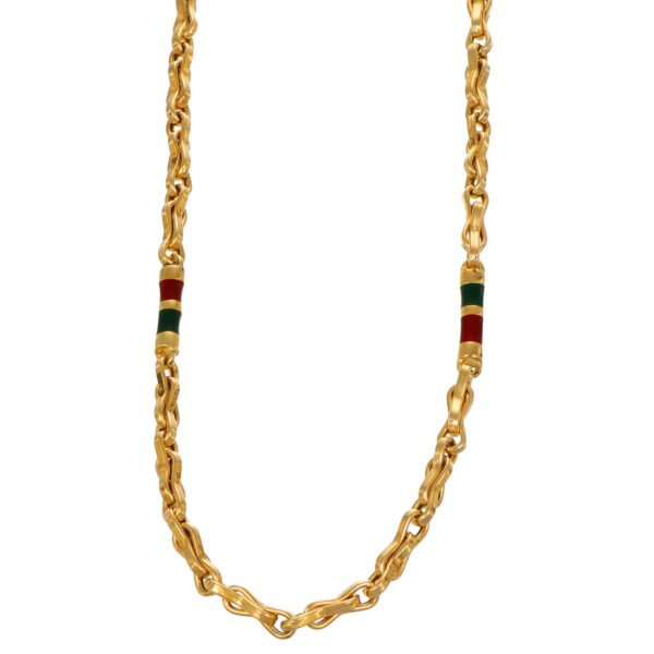 COLLANA ORO GIALLO CON SMALTO VERDE E ROSSO