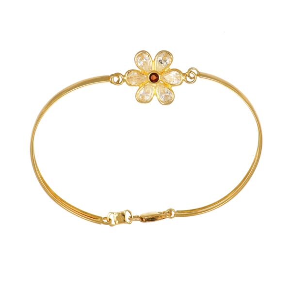 BRACCIALE ORO GIALLO RIGIDO CON FIORE CENTRALE CON ZIRCONI B E ROSSI