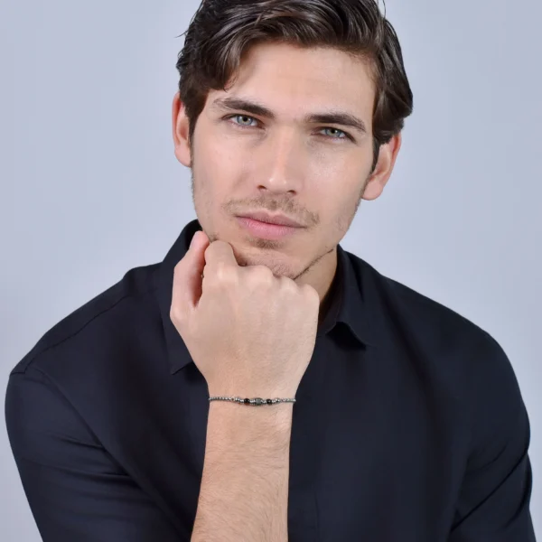 Luca Barra bracciale catena con agata nera