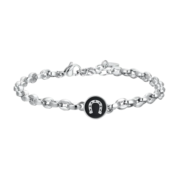 Luca Barra bracciali catena con ferro di cavallo e smalto nero