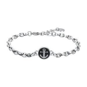 Luca Barra bracciale catena con piastra con ancora e smalto nero