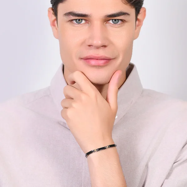 Luca Barra bracciale catena con ceramica nera