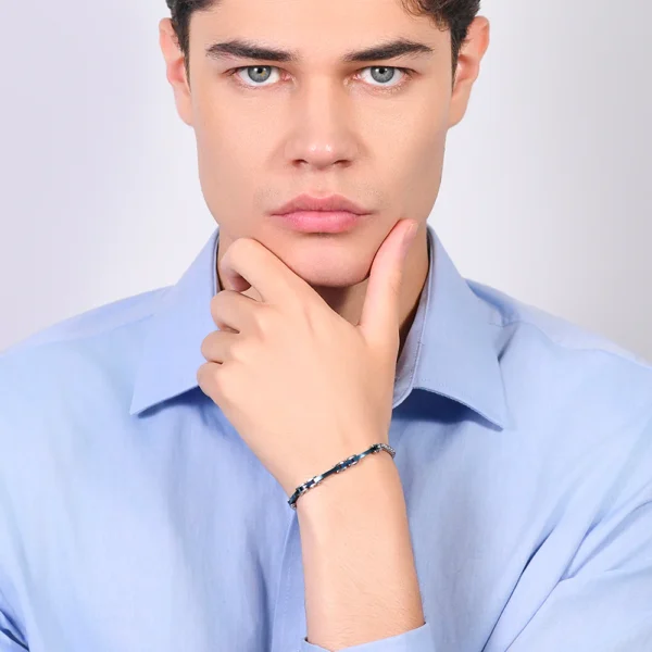 Luca Barra bracciali catena con ceramica blu