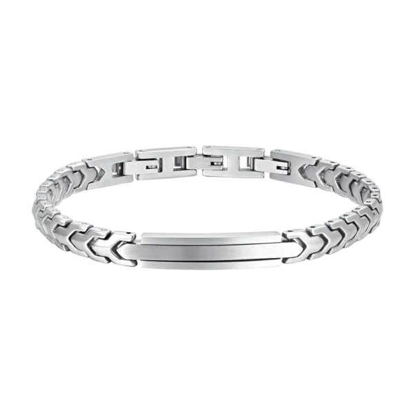 Luca Barra bracciale catena con piastra in acciaio