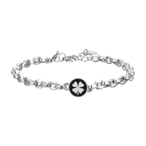 Luca Barra bracciale catena con quadrifoglio con smalto nero