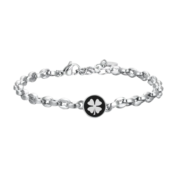 Luca Barra bracciale catena con quadrifoglio con smalto nero