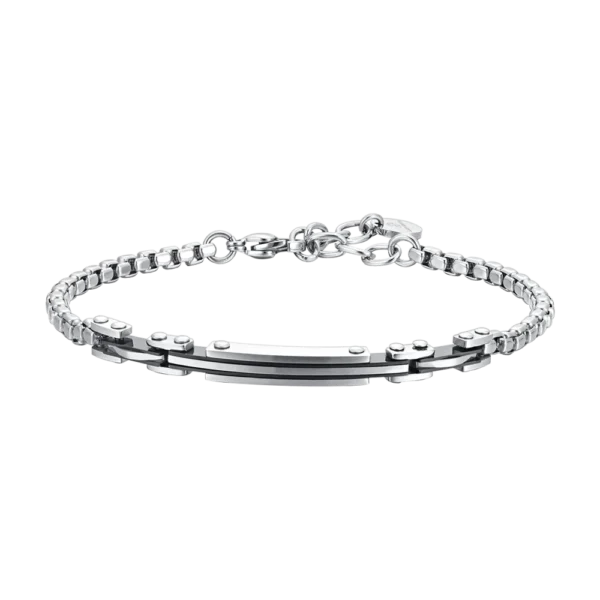 Luca Barra bracciale catena con piastra ed elementi ip nero