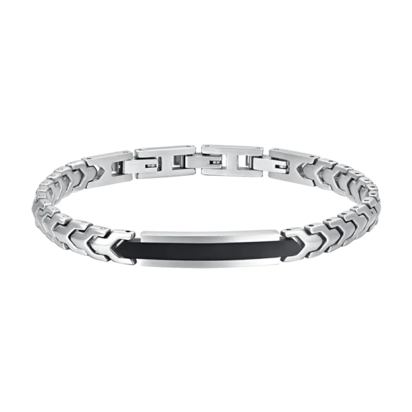 Luca Barra bracciale catena piastra con elemento ip nero