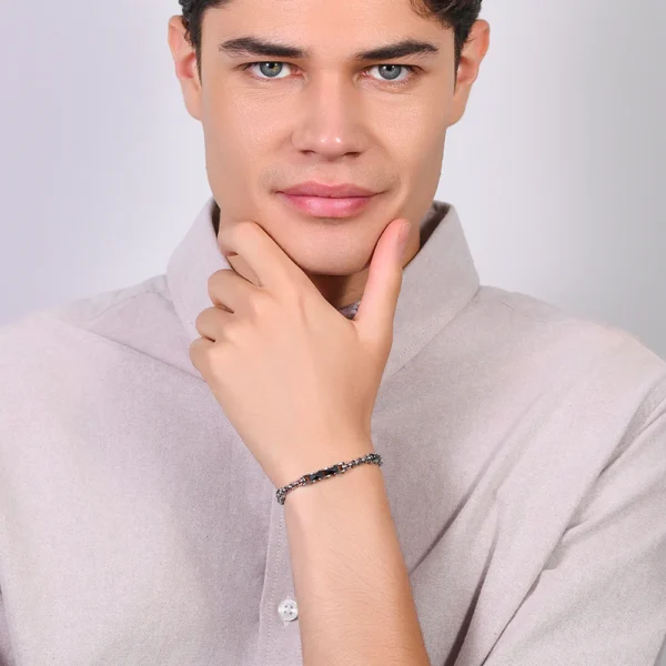 Luca Barra bracciale catena con elementi in ceramica nera