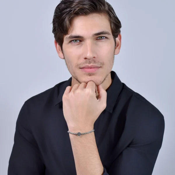 Luca Barra bracciale catena con giglio e smalto nero