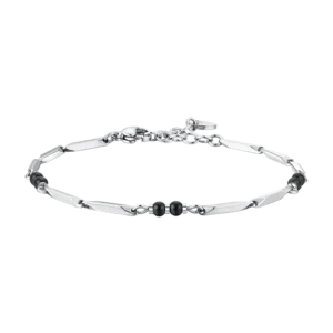Luca Barra bracciale catena con pietre agata nere colore acciaio