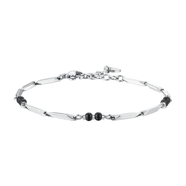 Luca Barra bracciale catena con pietre agata nere colore acciaio