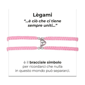 Luca Barra bracciale corda con cuore calamitato rosa