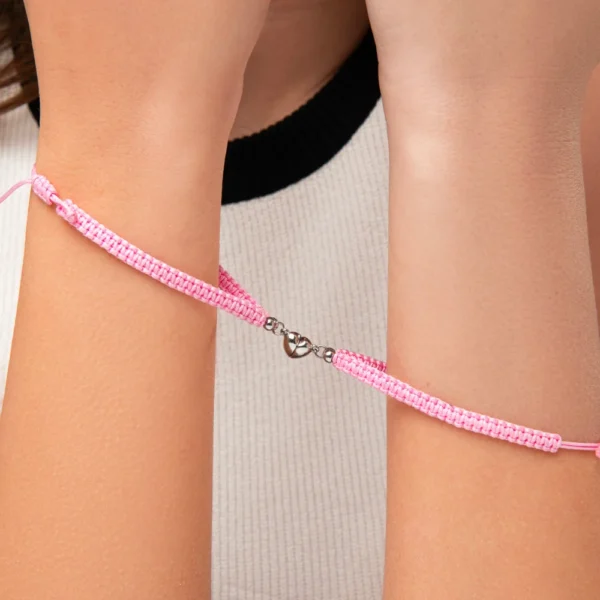 Luca Barra bracciale corda con cuore calamitato rosa