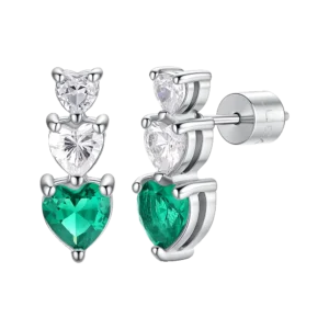 Luca Barra orecchino con cuori con zirconi bianchi e verdi