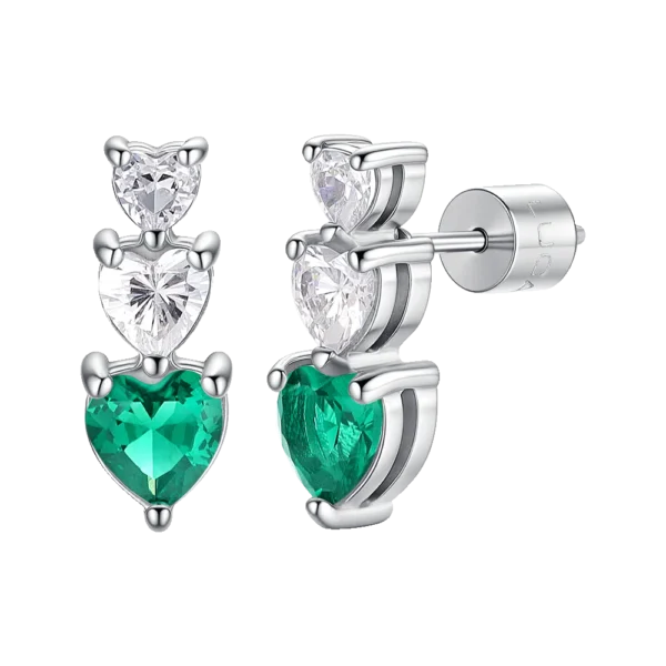 Luca Barra orecchino con cuori con zirconi bianchi e verdi