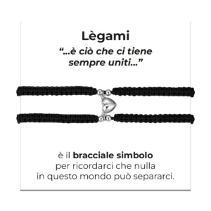 Luca Barra bracciale corda con cuore calamitato e corda coreana nera