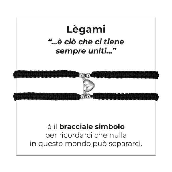 Luca Barra bracciale corda con cuore calamitato e corda coreana nera