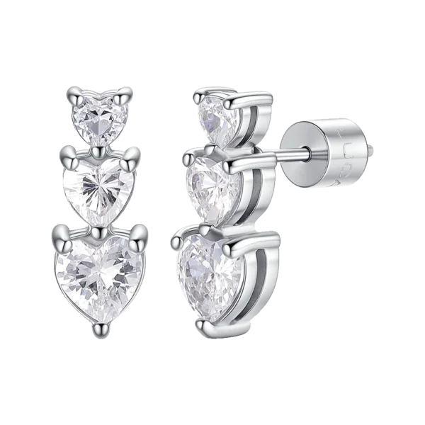 Luca Barra orecchino donna con cuori e zirconi bianchi colore acciaio