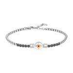 Luca Barra bracciale tennis con zirconi neri e rosa dei venti colore acciaio