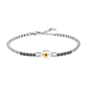 Luca Barra bracciale tennis con zirconi neri e rosa dei venti colore acciaio