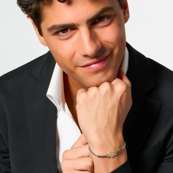 Luca Barra bracciale tennis con zirconi neri e rosa dei venti colore acciaio