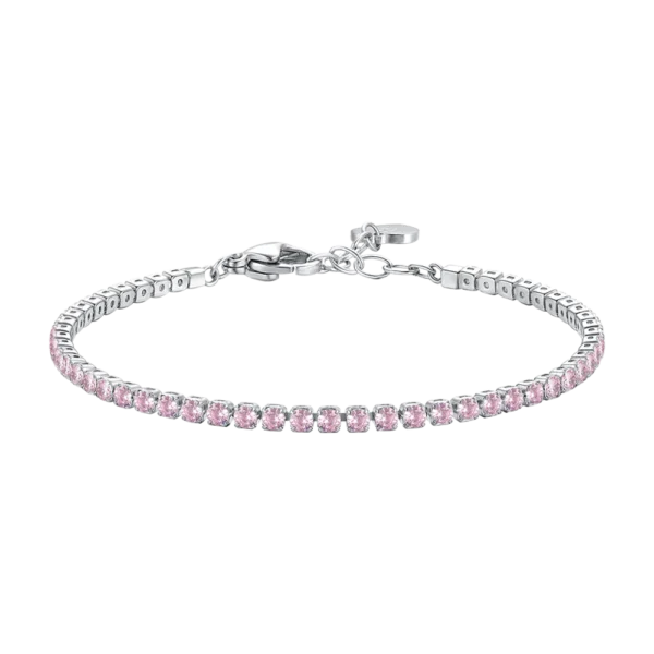 Luca Barra bracciale tennis con zirconi rosa colore acciaio