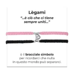Luca Barra bracciale donna corda con cuore calamitato rosa e nero