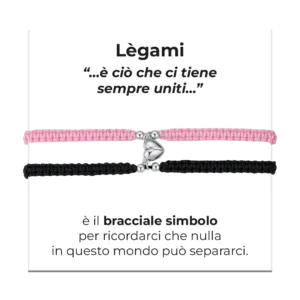 Luca Barra bracciale donna corda con cuore calamitato rosa e nero