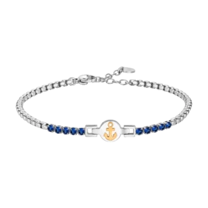 Luca Barra bracciale tennis con ancora ip rose e zirconi blu colore acciaio