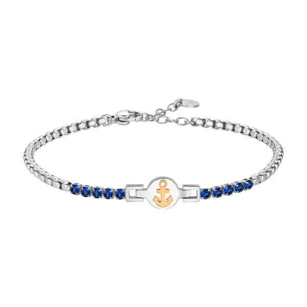 Luca Barra bracciale tennis con ancora ip rose e zirconi blu colore acciaio