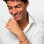 Luca Barra bracciale tennis con ancora ip rose e zirconi blu colore acciaio