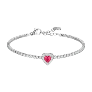 Luca Barra bracciale donna tennis con cuore con zirconi rossi e bianchi